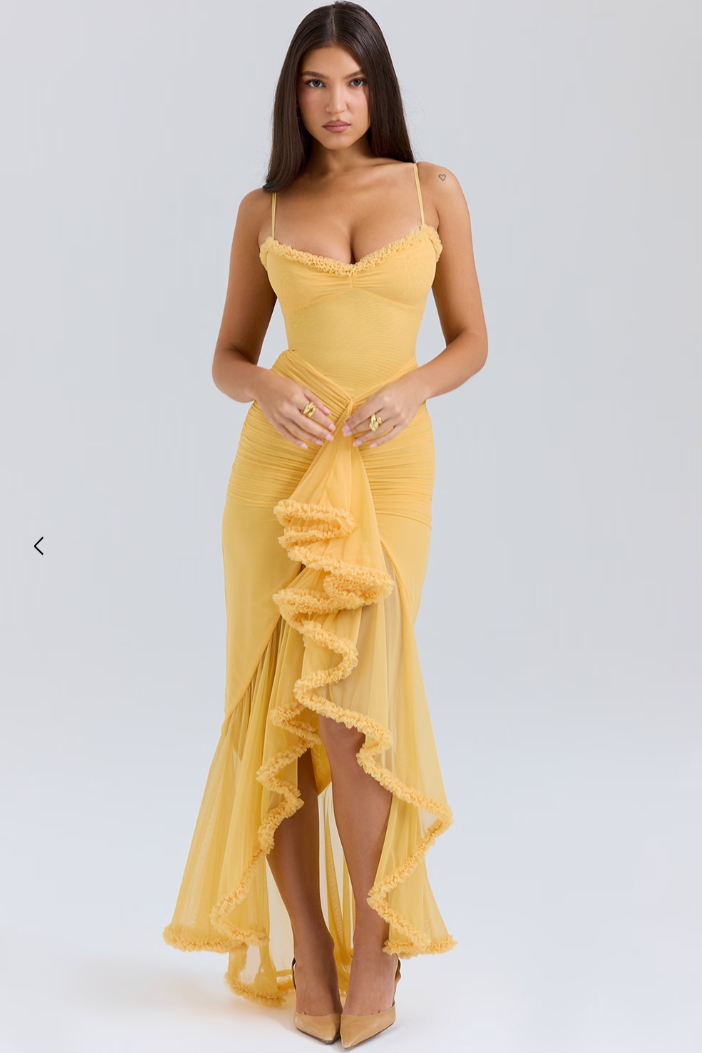 Lace Ruched Maxi Dress – Women's Evening Dress