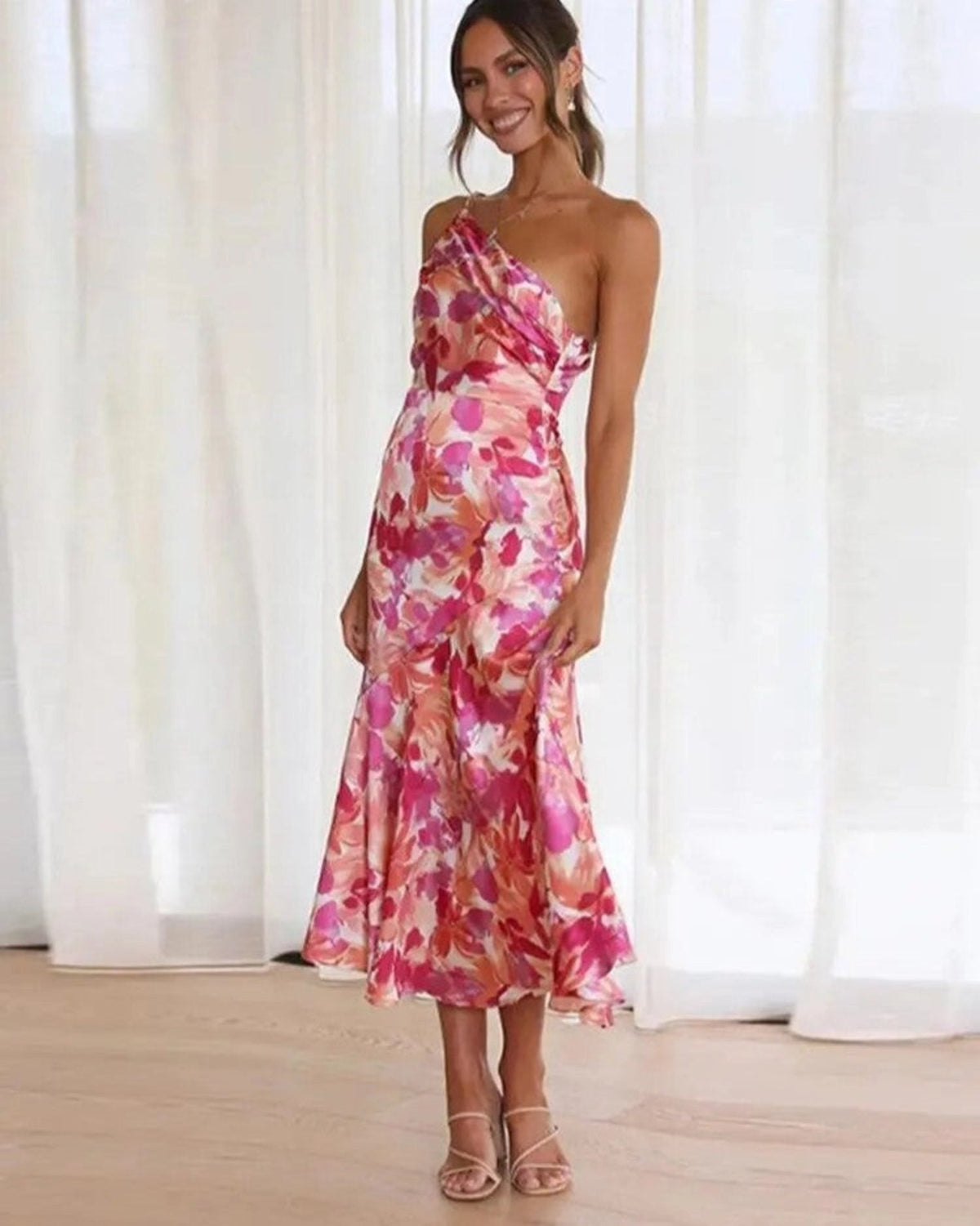 Floral Asymmetric Midi Dress – Women's Summer Dress