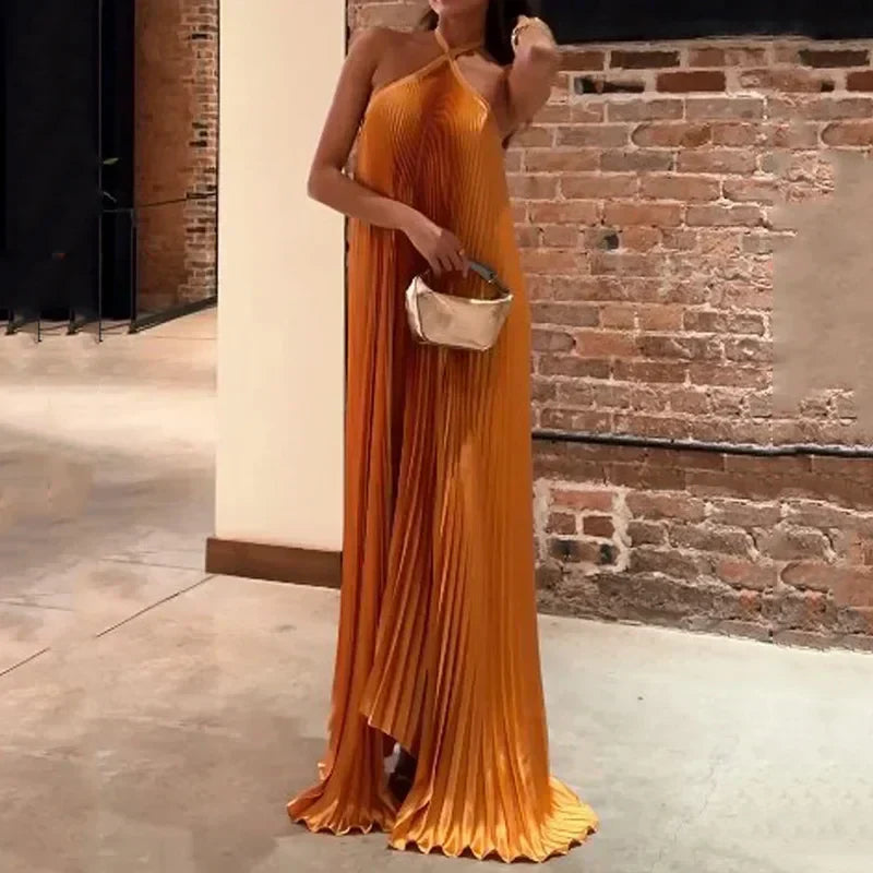 Pleated Halter Maxi Dress – Women's Wedding Guest Dress