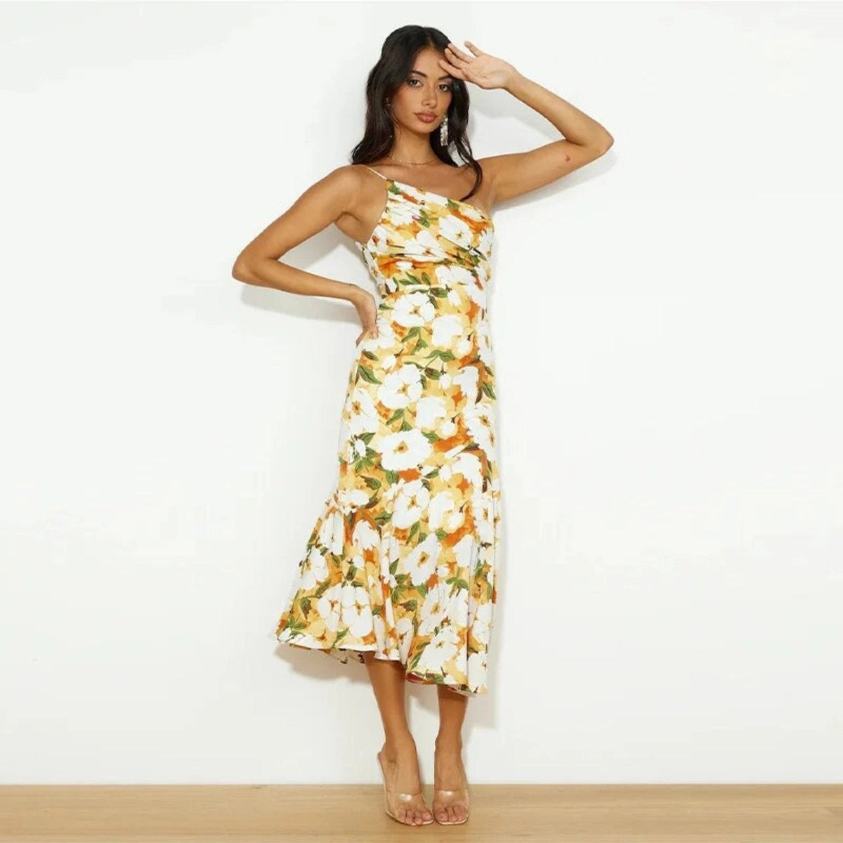 Floral Asymmetric Midi Dress – Women's Summer Dress