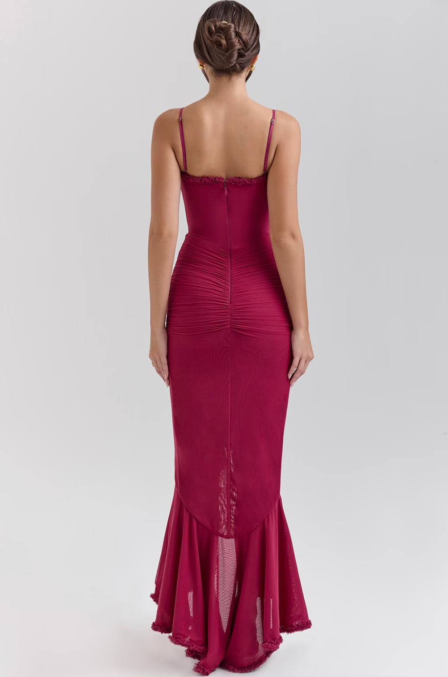Lace Ruched Maxi Dress – Women's Evening Dress